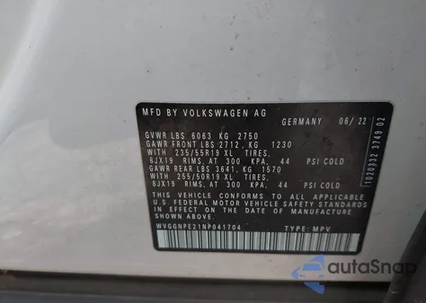 2022 Volkswagen Id.4 Awd Pro S z USA, uszkodzony, nr VIN WVGGNPE21NP041704